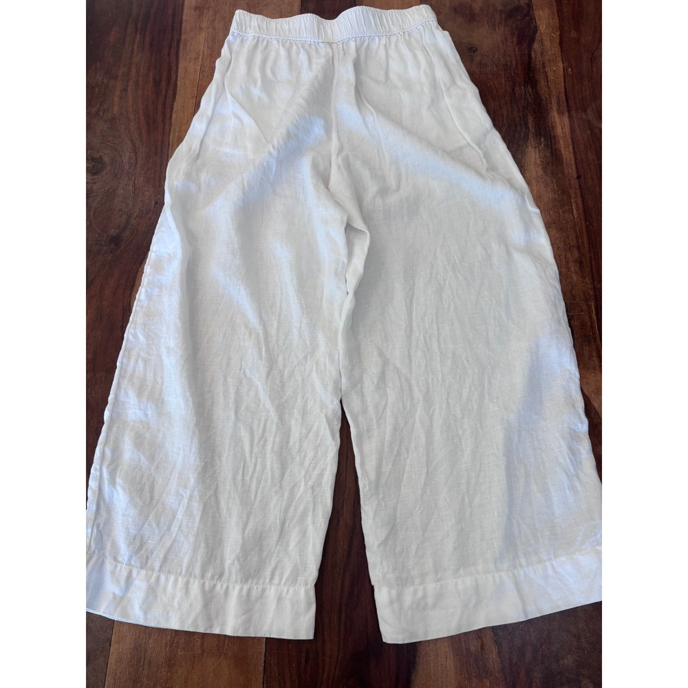 Aritzia Tahari linen wide leg pants women M white elastic waist cropped trousers